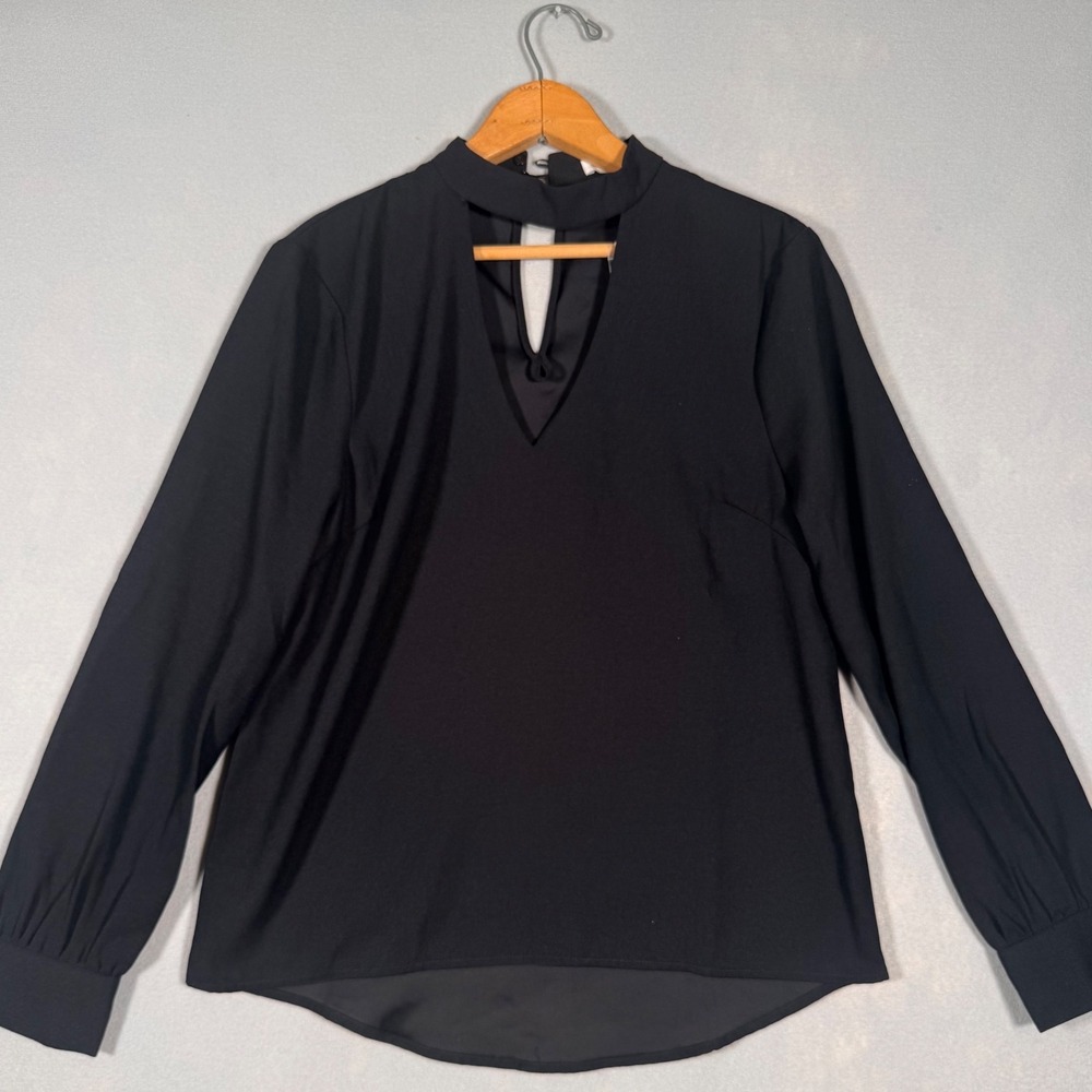 Urban Outfitters Black Mock Neck Cutout V-Neck Blouse Long Sleeve Minimalist